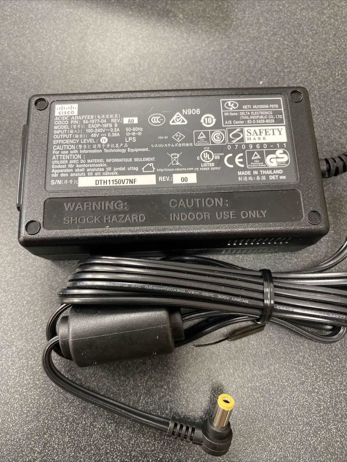 Genuine Cisco 48v 0.38A AC Adapter, 34-1977-04/5, EADP—18FB - Premium from WyBiTs Solution - Just $6.74! Shop now at WyBiTs Solution